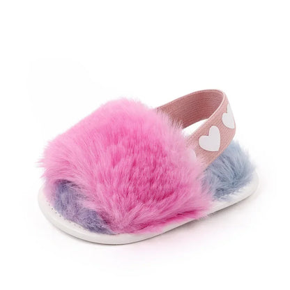 Sandales pour nouveau-né fille, mignonnes, été, hiver, en peluche, semelles souples, plates, princesse, antidérapantes, pour les premiers pas