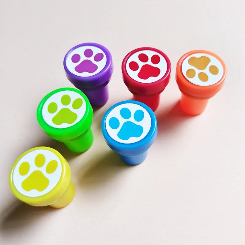 6pcs/set Cute Cartoon Dog Paw Small Seal Children Puzzle DIY Toys Kindergarten Teachers Encourage Praise Round Stamps Print