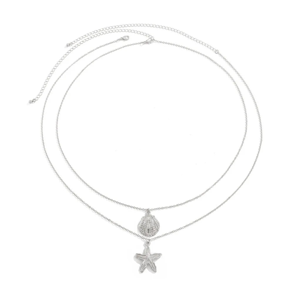 Chaîne de taille bohème d'été, pendentif en forme d'étoile de mer, coquillage, lien de taille ajouré, chaîne de corps pour bikini de plage pour femmes