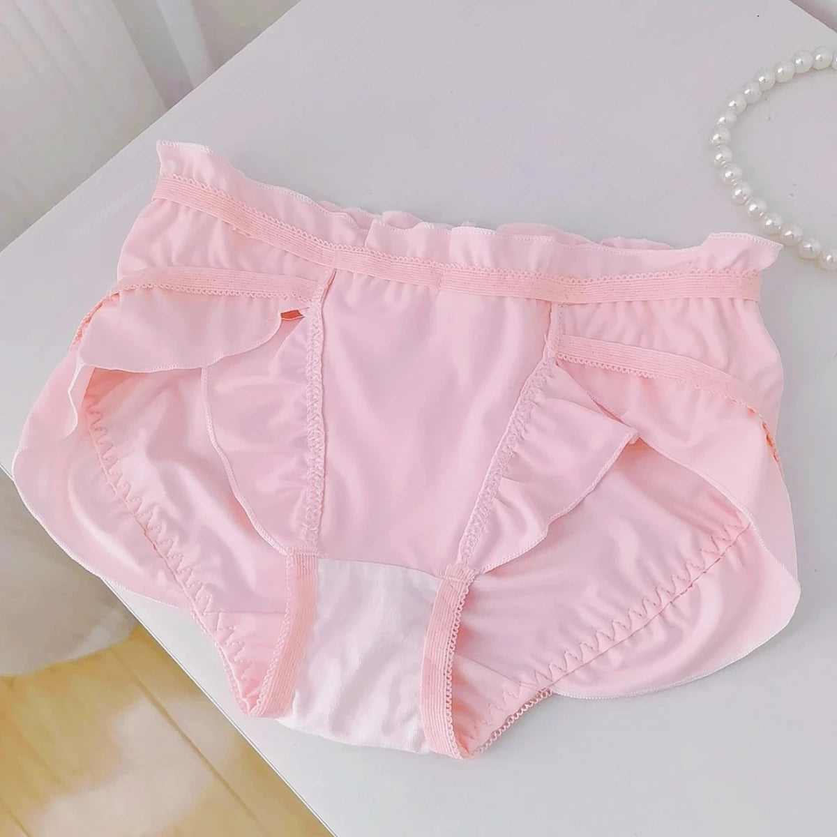 Lotus Leaf Edge High Slit Lolita Sweet Panties Japanese Cute Student Mid Waist Underwear Girl Milk Silk Triangle Pants 섹시