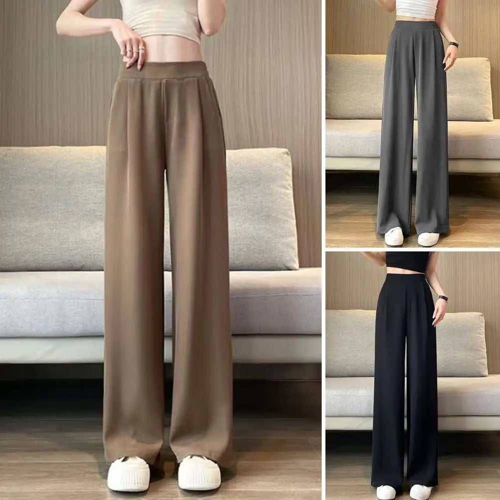 Loose Pants Stylish Women's Wide Leg Pants with Pockets for Office Wear Casual Outfits Solid Color High Waist Relaxed Fit