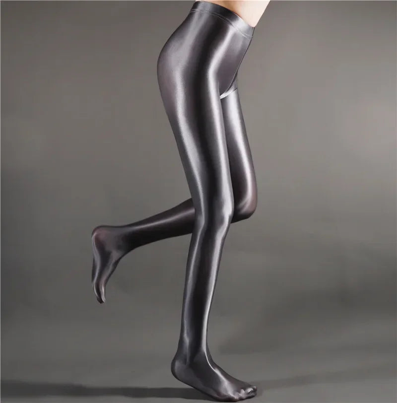 Glossy Shiny Stage Performance Leggings High Waist Fitness with Socks Skinny Yoga Trousers Women Clothing Stage Show