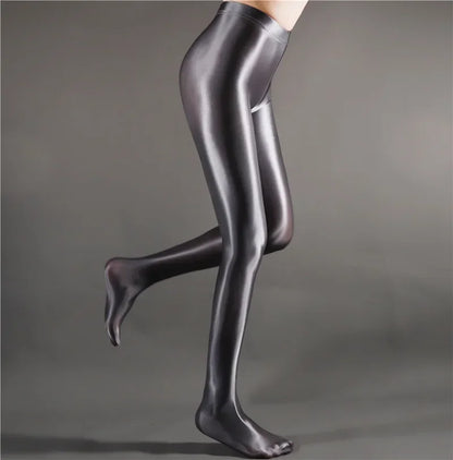 Glossy Shiny Stage Performance Leggings High Waist Fitness with Socks Skinny Yoga Trousers Women Clothing Stage Show
