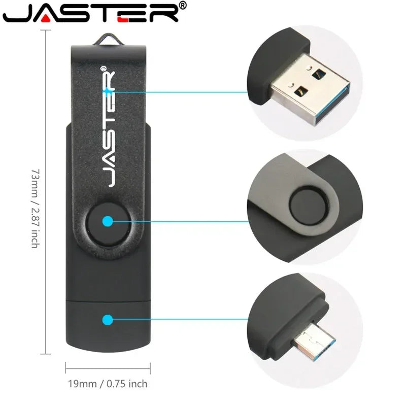 JASTER Rotated Micro usb interface OTG Flash drive pendrive 32GB 16GB 64GB USB Flash Drive for android phone tablet PC notebook