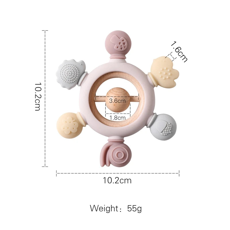 1Pcs Baby Silicone Teether Ring BPA Free Rattles Bracelet Food Grade Newborn Baby Accessories Cartoon Silicone Teething Toys