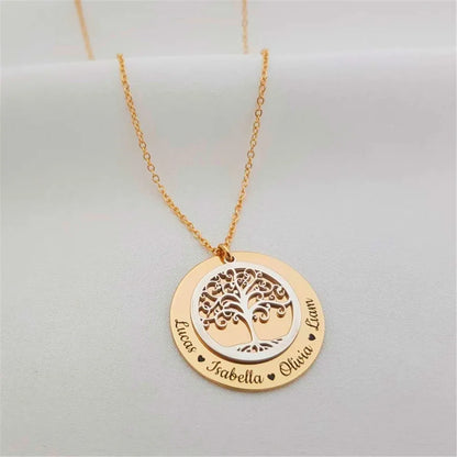 Custom Family Names Necklace Stainless Steel Personalized Name Pendant Tree Of Life 1-5 Names Birthstone For Women Birthday Gift