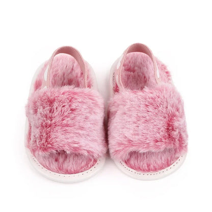 Sandales pour nouveau-né fille, mignonnes, été, hiver, en peluche, semelles souples, plates, princesse, antidérapantes, pour les premiers pas