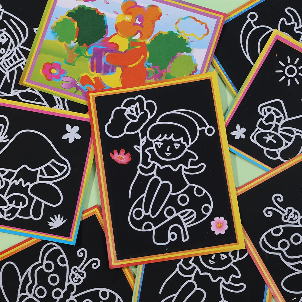 1-10pcs Dazzling Kids Scratch Drawing Set Pupil Puzzle Scratch Drawing Toys Kindergarten Early Education DIY Handmade Color Gift