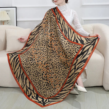 ELAIFRUIHAO Foulard en soie florale pour femme, hijab, bandana imprimé, grand format, carré, 110 cm, en satin