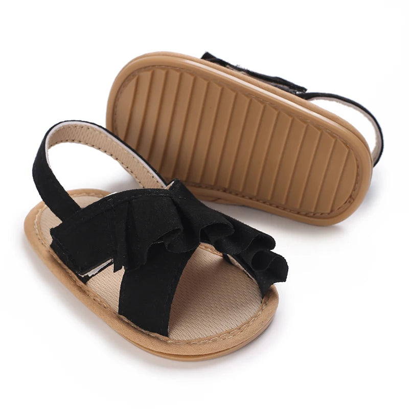 Sandales d'été pour bébé, chaussures pour bébé fille, princesse, semelles plates, antidérapantes, chaussures de berceau pour tout-petits, pantoufles en toile pour nouveau-né