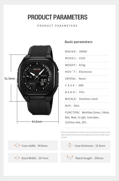 Montre SKMEI 2328 pour homme, accessoire de sport, étanche, réveil, numérique, électronique