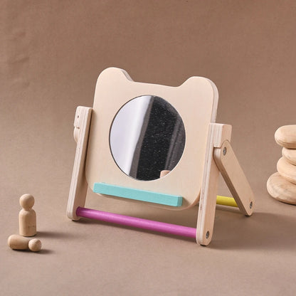 Baby Wooden Montessori Toys Mirror Tummy Time Infant Mirror Black White Contrast Visual Stimulation Sensory Development Toys