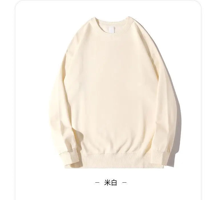Autumn Sweatshirt Fashion Matcha Green 420g Heavy Round Neck Sweater Men's Solid Color Top Streetwear Women