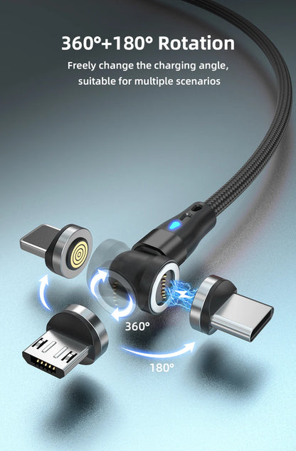 AUFU 5A Magnetic Cable 540 Rotate Fast Charging Magnetic USB Type C Cable For iPhone 14 Samsung Xiaomi Realme Mobile Phone Cable