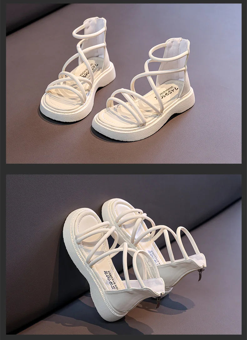 Girls' Roman Shoes 2025 New Fashionable Baby Shoes, Middle and High Top, Little Girls' Open toed Soft soled Princess Sandals