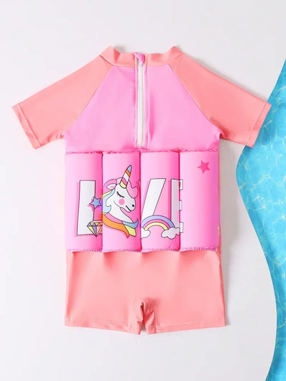 Children's Buoyancy Swimsuit One-piece Swimsuit for Kids Floating Rash Guards Cartoon Print Girls Boys Swimwear Swimming Clothes