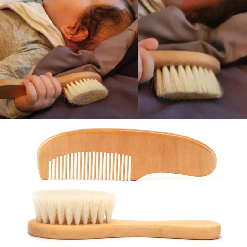 2/3PCS Newborn Wool Baby Wooden Brush Comb Newborn Hair Brush Infant Head Massager Portable Comb Hair Bath Brush Comb
