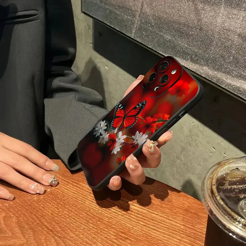 Case for Redmi Note 13 4G Cases Red Butterfly Flower Case for Xiaomi Redmi Note 13 12Pro Plus 5G 12S 11S 11 10S 10 12C 13C Cover