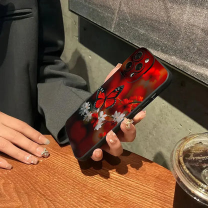 Case for Redmi Note 13 4G Cases Red Butterfly Flower Case for Xiaomi Redmi Note 13 12Pro Plus 5G 12S 11S 11 10S 10 12C 13C Cover