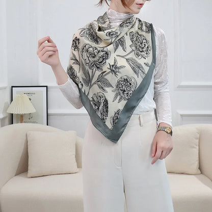 ELAIFRUIHAO Foulard en soie florale pour femme, hijab, bandana imprimé, grand format, carré, 110 cm, en satin