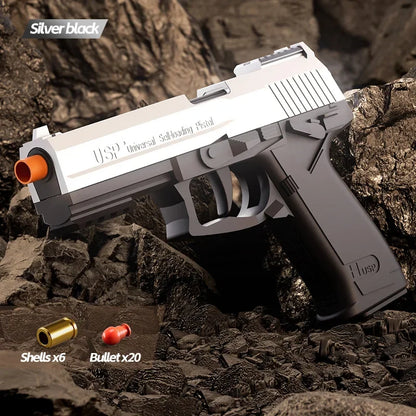 Mechanical USP Continuous Firing Throwing Shell Toy Gun Soft Bullet Airsoft Outdoor Sports CS Weapon Pistol for Boys Gift
