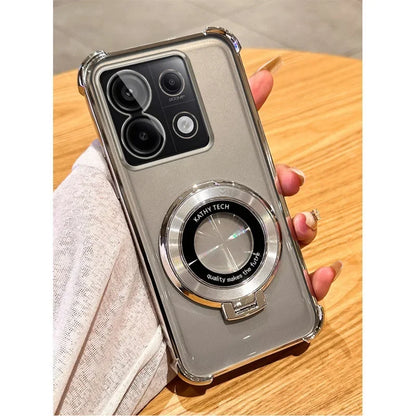 Magnetic Plating Phone Case for Xiaomi Redmi Note 11 13 14 Pro Plus 12C 13C 14C Poco X3 X5 Transparent Stand Cover