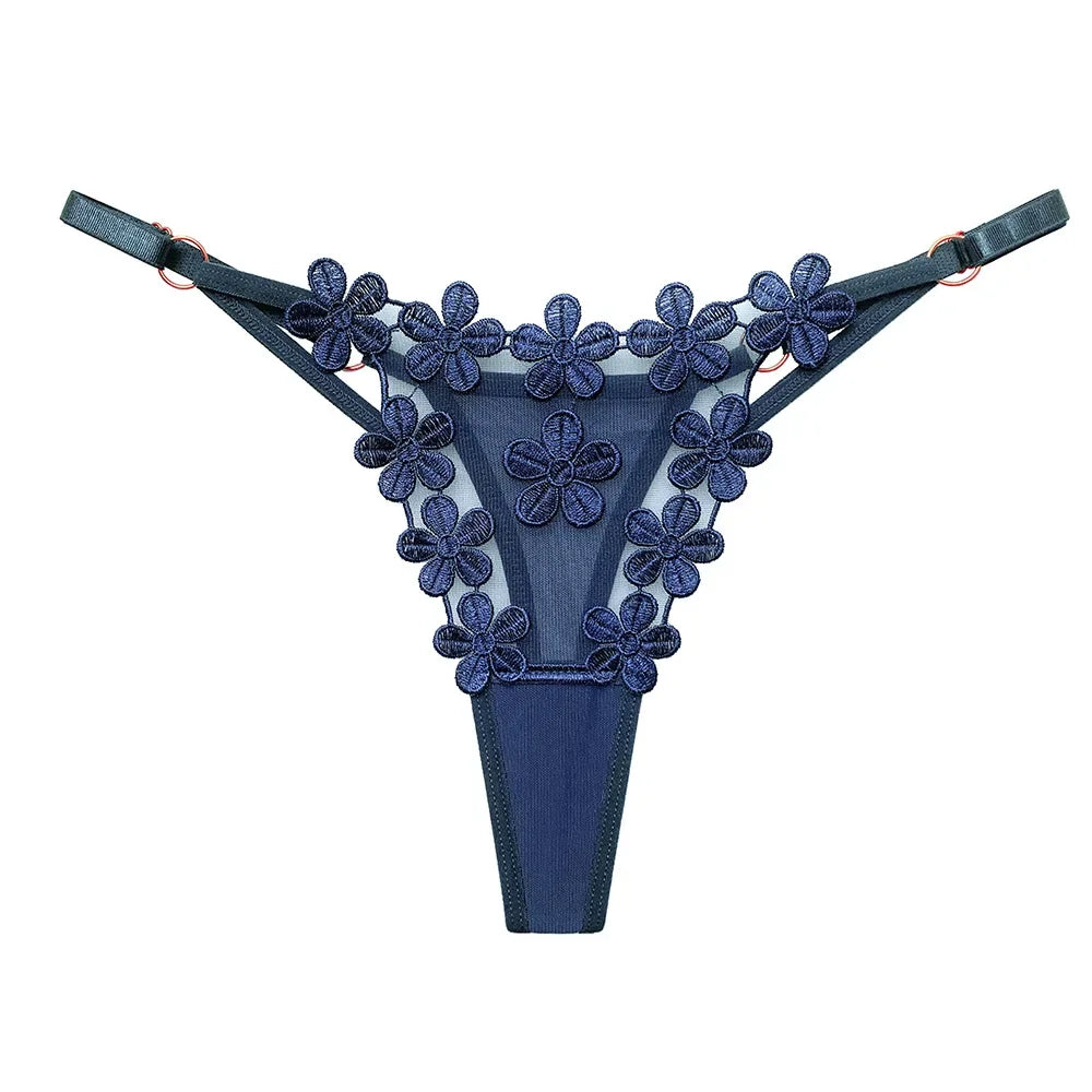 Butterfly Embroidery Thongs G Strings Sexy Underwear Women's Thong Transparent Mesh Panties Adjustable Low Waist Briefs Lingerie