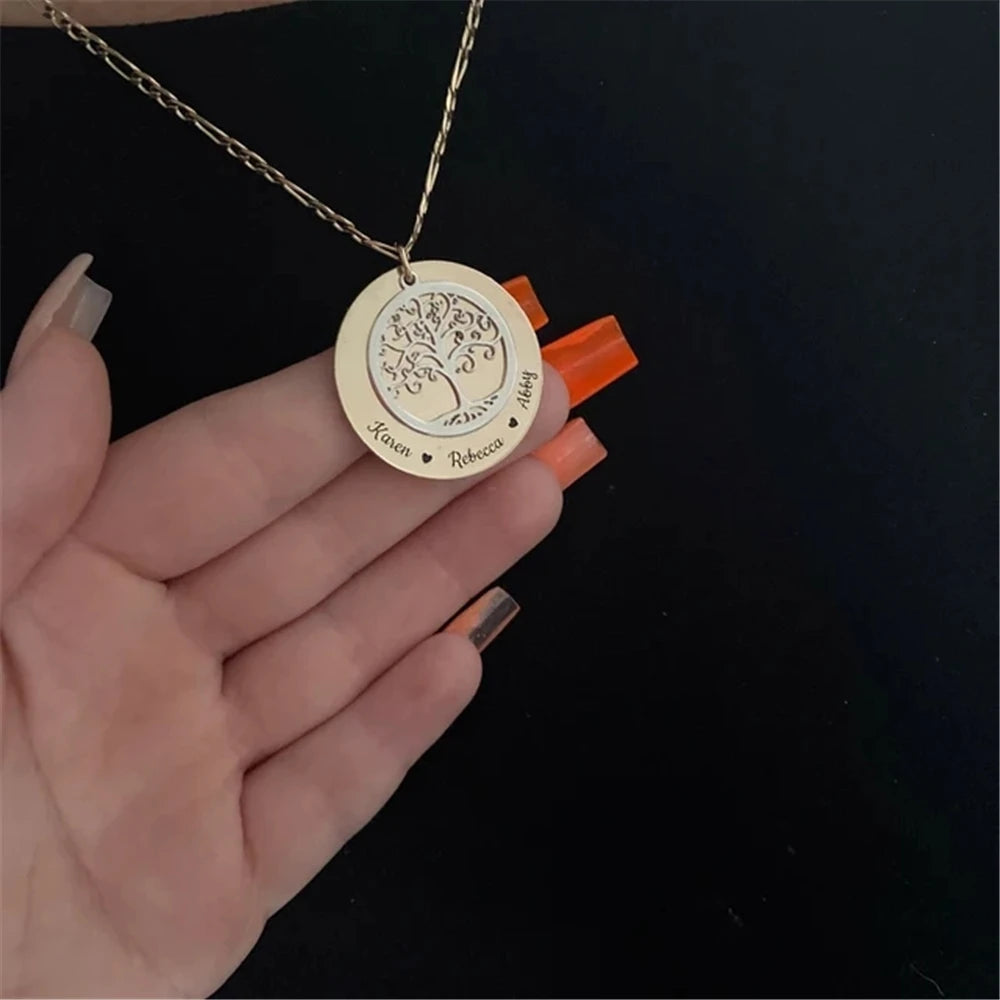 Custom Family Names Necklace Stainless Steel Personalized Name Pendant Tree Of Life 1-5 Names Birthstone For Women Birthday Gift