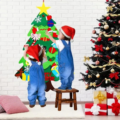 Felt Christmas Tree Gifts for Toddlers Kids with Led String Light, 3.2ft Wall Hanging DIY Xmas Tree 32 Ornaments Home Decoration