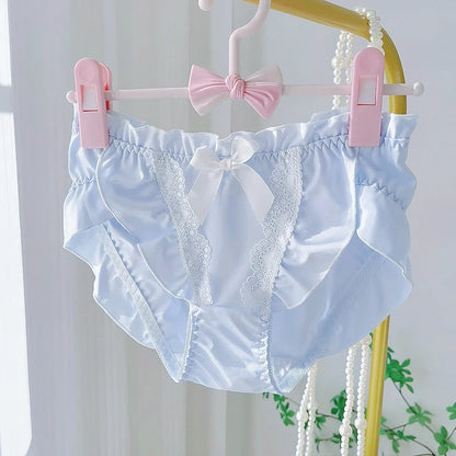 Lotus Leaf Edge High Slit Lolita Sweet Panties Japanese Cute Student Mid Waist Underwear Girl Milk Silk Triangle Pants 섹시