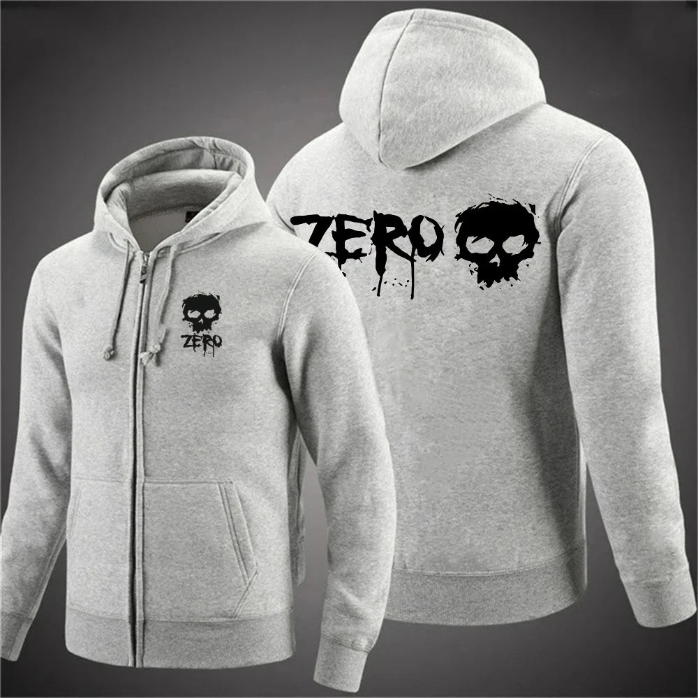 2025 ZERO skateboard logo men's new solid color zipper hooded long sleeved jacket Harajuku casual sportswear hooded pullover