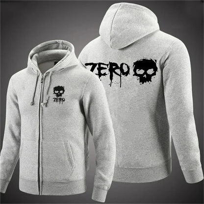 2025 ZERO skateboard logo men's new solid color zipper hooded long sleeved jacket Harajuku casual sportswear hooded pullover