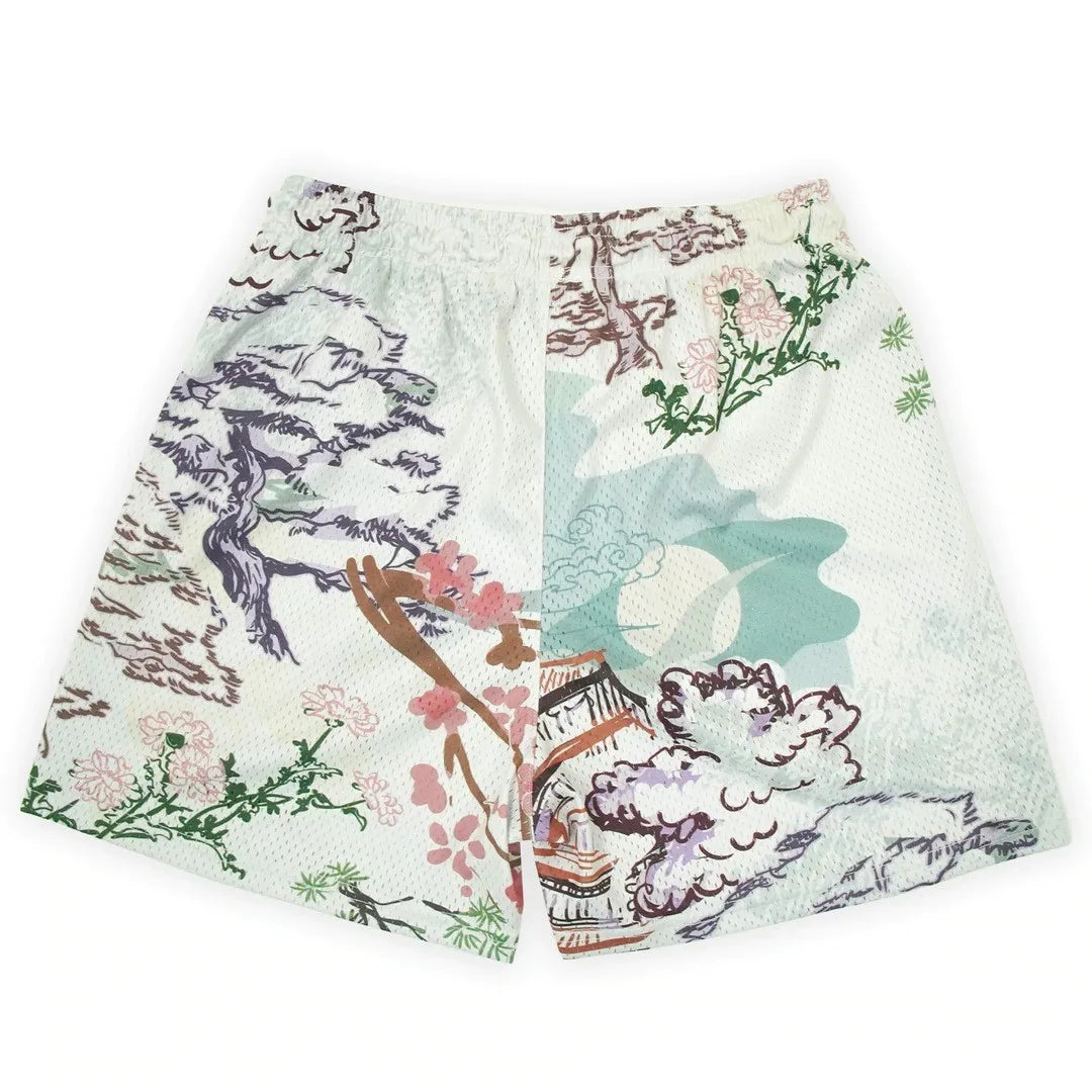 2024Summer New Digital Printing American Sports Casual Shorts Mesh Breathable and Loose Men's Short Shorts