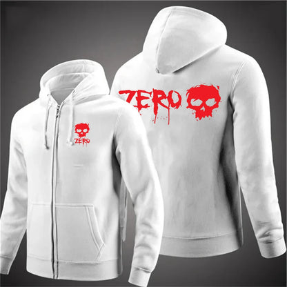 2025 ZERO skateboard logo men's new solid color zipper hooded long sleeved jacket Harajuku casual sportswear hooded pullover