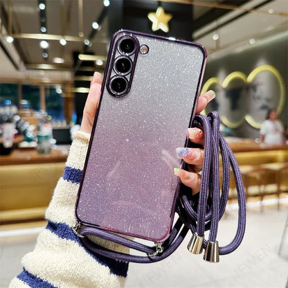 Crossbody Lanyard Glitter Case For Samsung Galaxy A15 A05 A14 A54 A34 A24 A04 A04S A04E A53 A13 A55 A35 A03 A03S Soft TPU Cover