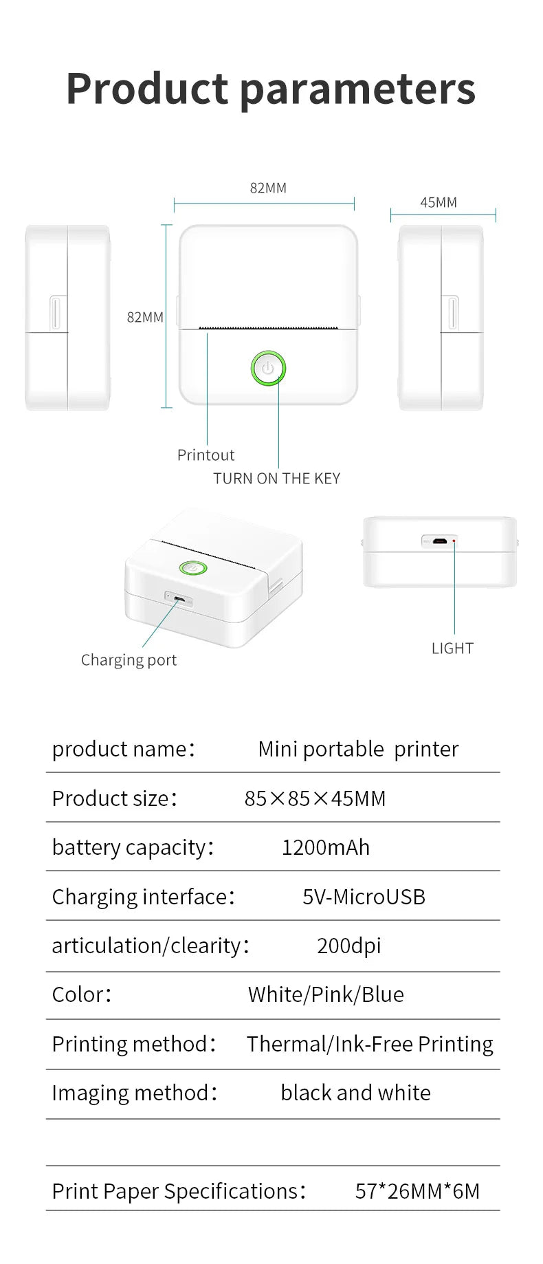 X6 Mini Pocket Sticker Printer Bluetooth Wireless Connection Portable Sticker Maker for Learning, Note, Journal, DIY, Work