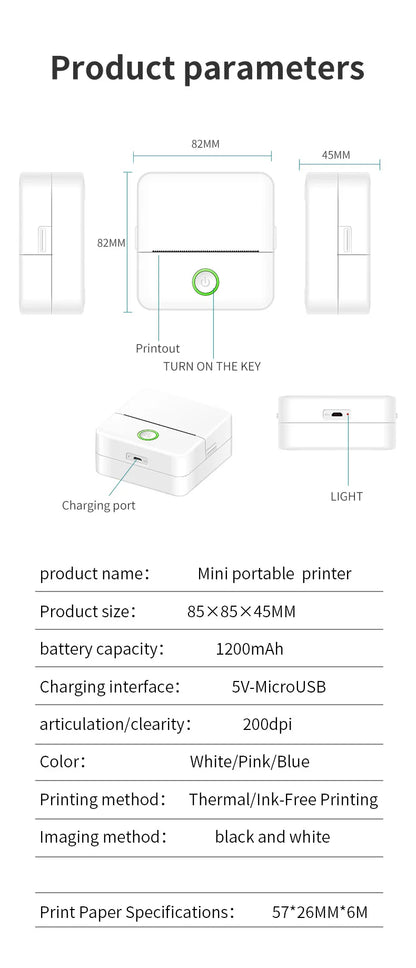 X6 Mini Pocket Sticker Printer Bluetooth Wireless Connection Portable Sticker Maker for Learning, Note, Journal, DIY, Work