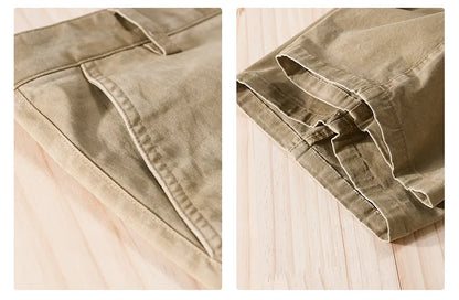 2025 Summer New Casual Cargo Cotton Shorts for Men Clothing Straight Big Pockets Solid Color Summer Pants FY7701