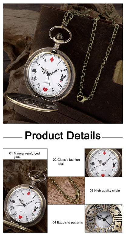 New Bronze Quartz Pocket Watch Retro Alice Theme Pocket Fob Watch Pendant Necklace Pocket Watch Men Womens Gift