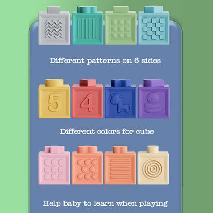 Baby Soft Rubber Cube Puzzle Montessori Toddlers Touch Early Education Squeeze Stacker Relief Gifts Kids Children Bath Toys