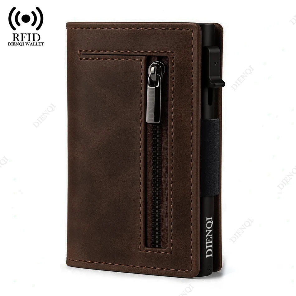 Engraved  Wallets Rfid Credit Card Holder Carbon Fiber Luxury Brand Cardholder Case Leather Magnetic Coin Purse Wallet for Men
