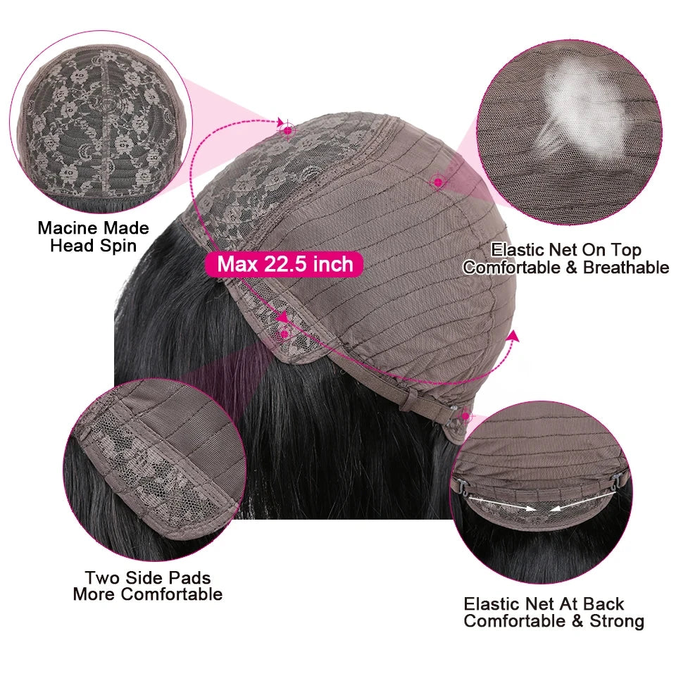 Perruques ondulées en cheveux humains avec frange pour femmes, entièrement fabriquées à la machine, 45 à 81 cm, perruque bouclée profonde, cheveux Remy, couleur naturelle