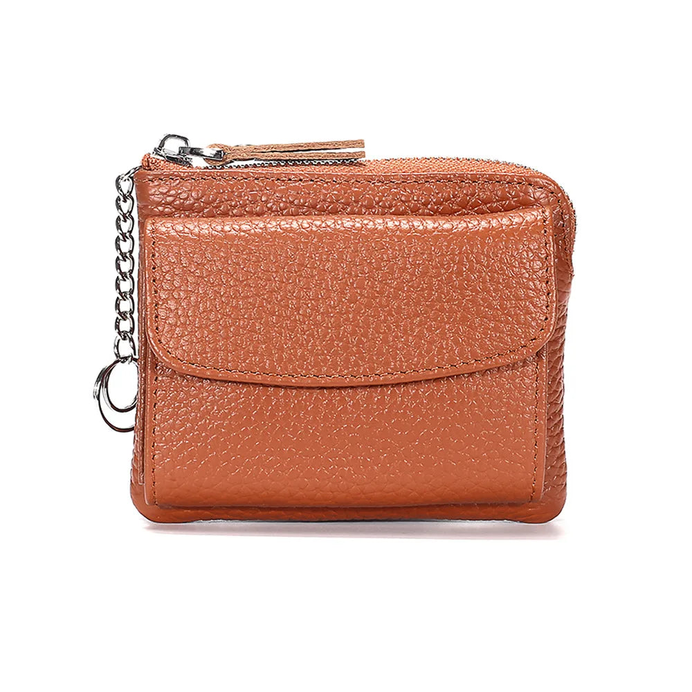 2023 New Genuine Leather Women Mini Wallet Ladies Short Wallets and Purses Zipper Leather Coin Purse Keychain Coins Pocket Bag