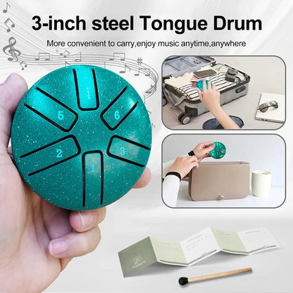 DOZZLY Ethereal Drum Steel Tongue Drum Carillon de pluie Handpan 3 pouces 6 notes Mini instrument de musique pour jardin extérieur