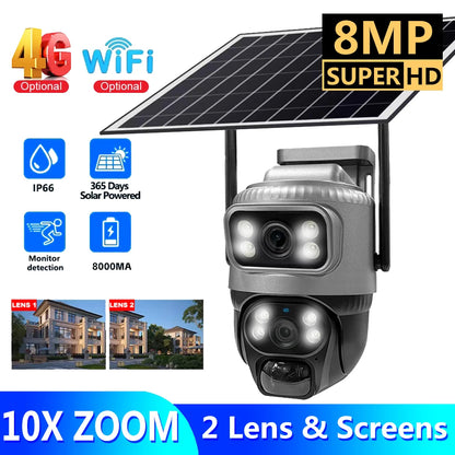 Security Protection Outdoor Waterproof Solar Panel Wifi Camera 8MP HD 4K Surveillance Cameras PIR Human Detection Home Security