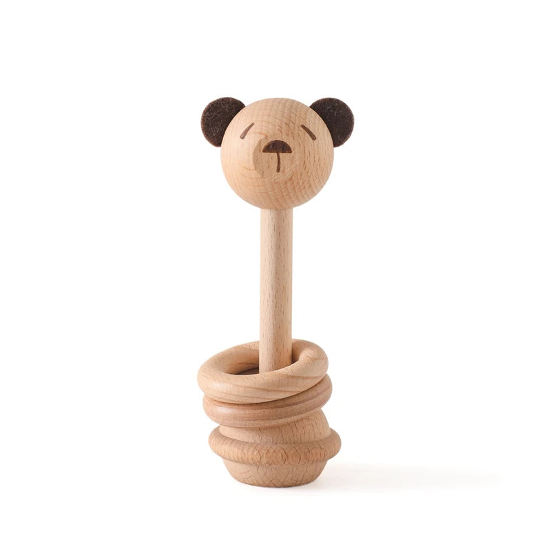 1pc Baby Rattles Toys Beech Wooden Animal Rattles Music Hand Bells Toys Newbron Montessori Educational Mobile Rattle Blocks Toys