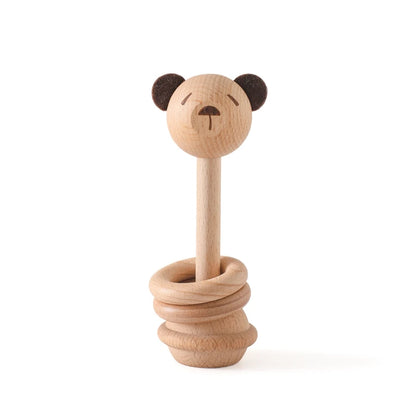 1pc Baby Rattles Toys Beech Wooden Animal Rattles Music Hand Bells Toys Newbron Montessori Educational Mobile Rattle Blocks Toys