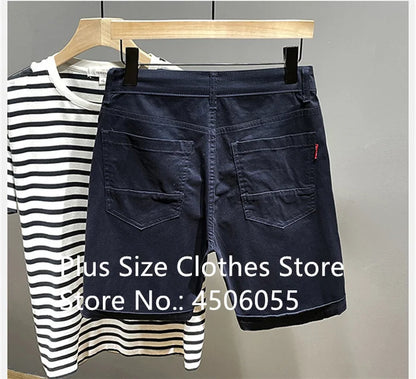Cotton Shorts Men Summer Plus Size 46 44 42 40 Loose Thin Stretched Black Beige Students Blue Casual Half Trousers Streetwear