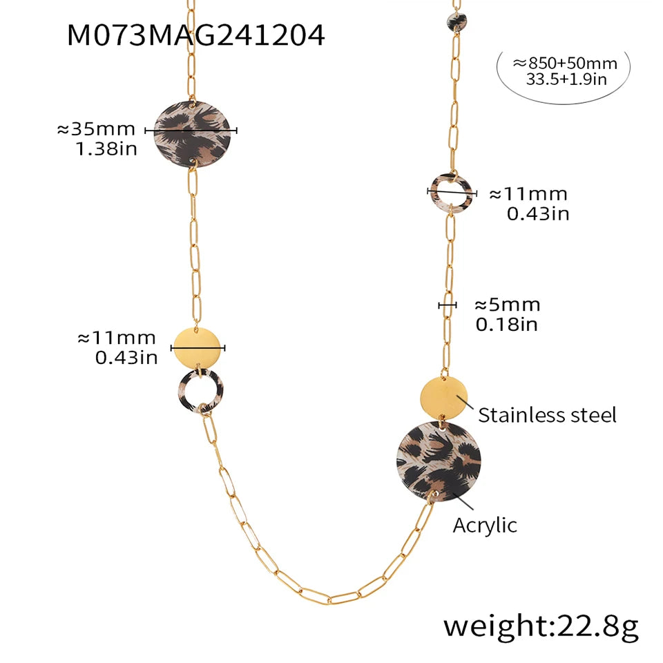 Stainless Steel Long Necklace For Women 18k Gold Plated Women's Sweater Chain Necklaces Woman Leopard Print Jewelry Accessories