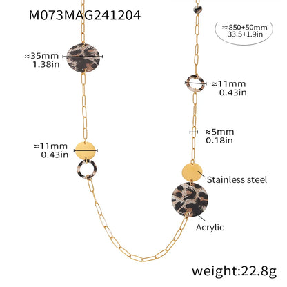 Stainless Steel Long Necklace For Women 18k Gold Plated Women's Sweater Chain Necklaces Woman Leopard Print Jewelry Accessories